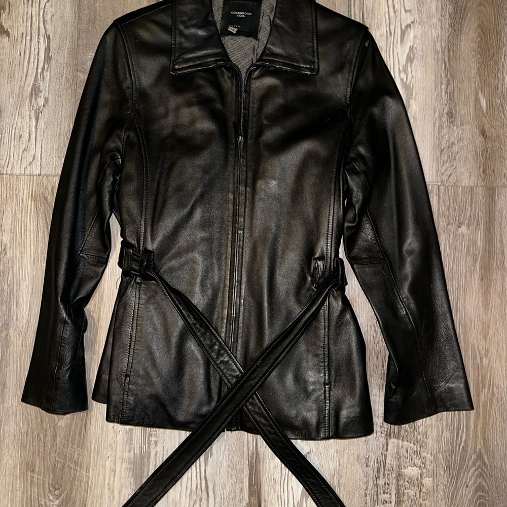 Classic Black Faux Leather Belted Jacket by Croft & Barrow